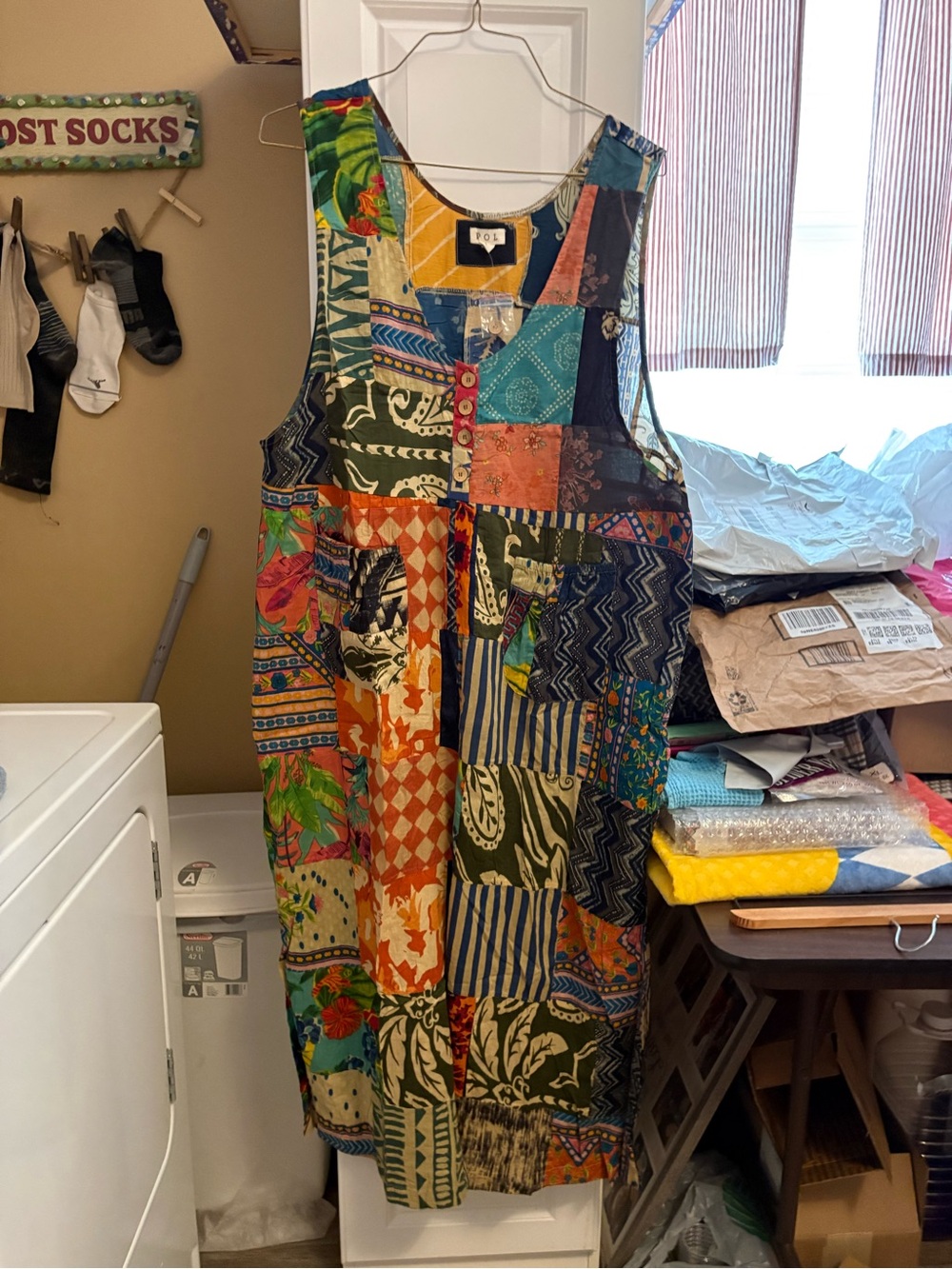 NWT POL Boho Patchwork Overalls in Multicolor